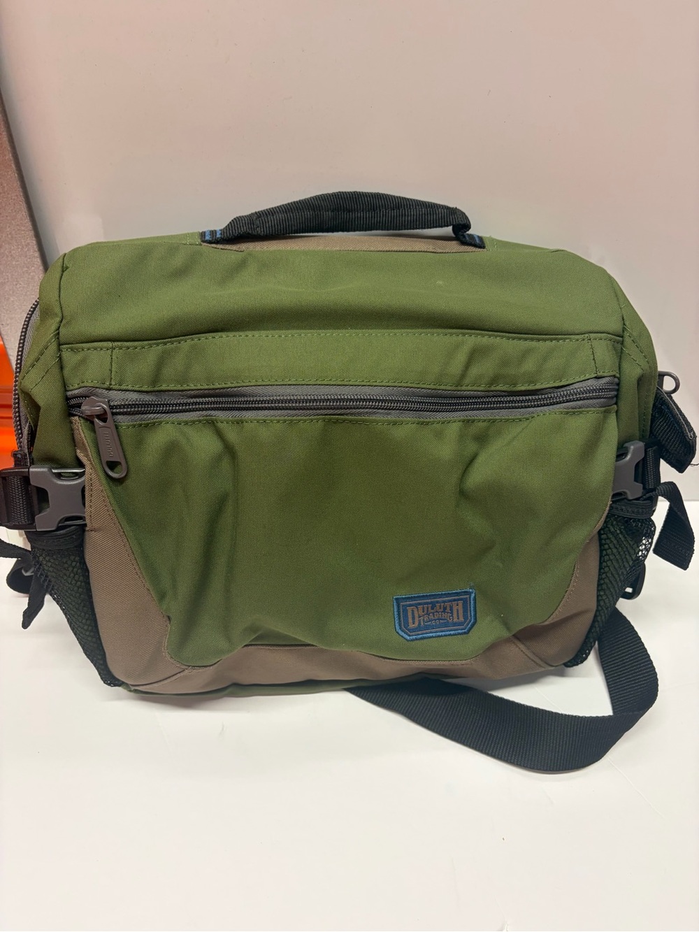 Duluth Trading Co Olive Green and Tan Messenger Bag